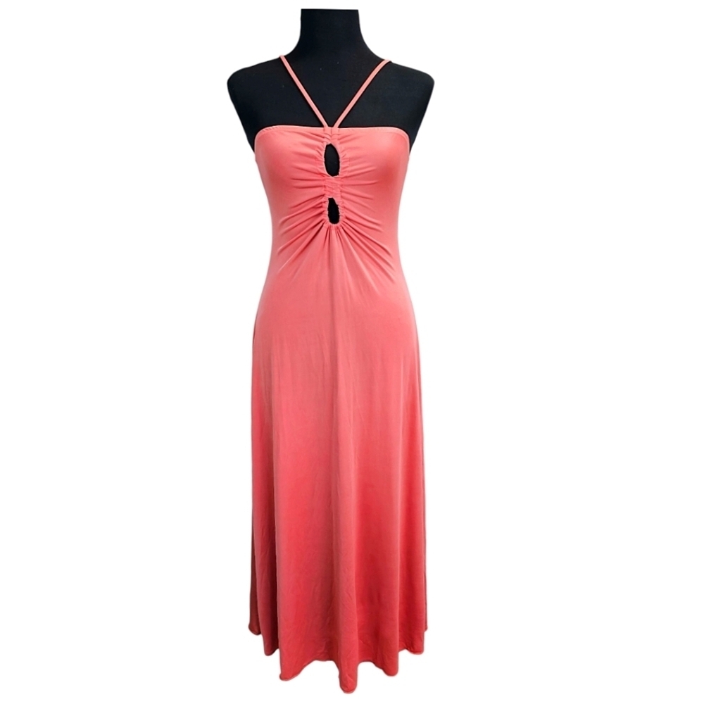 Sincerely Jules Coral Strappy Cutout Midi Dress Large Y2K Resort Vacation 2000s - Picture 2 of 14